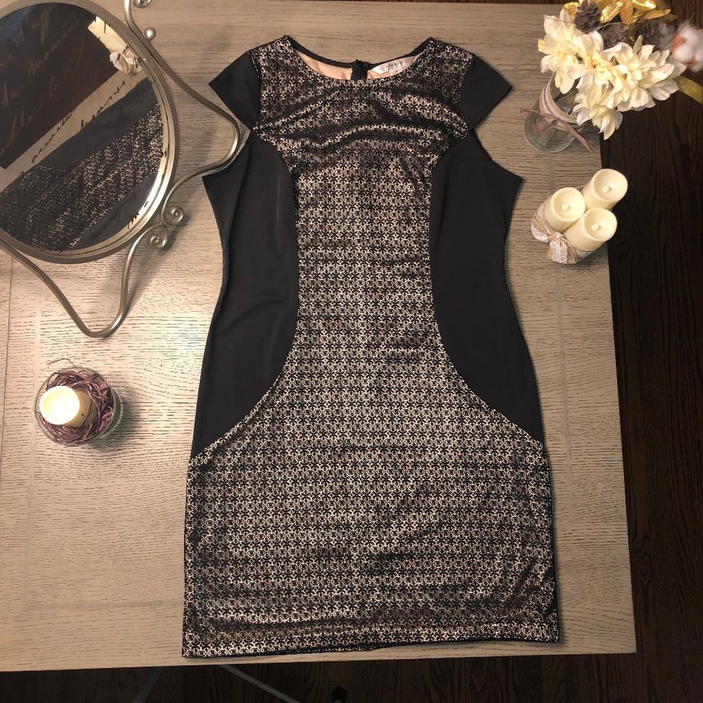 Black and Gold Lace Cocktail Dress